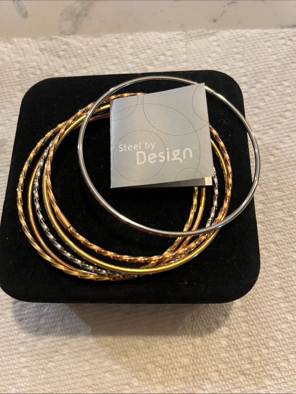 Steel by Design QVC Mixed Metal Bangle Set - Gold & Silver Bronze Sz med